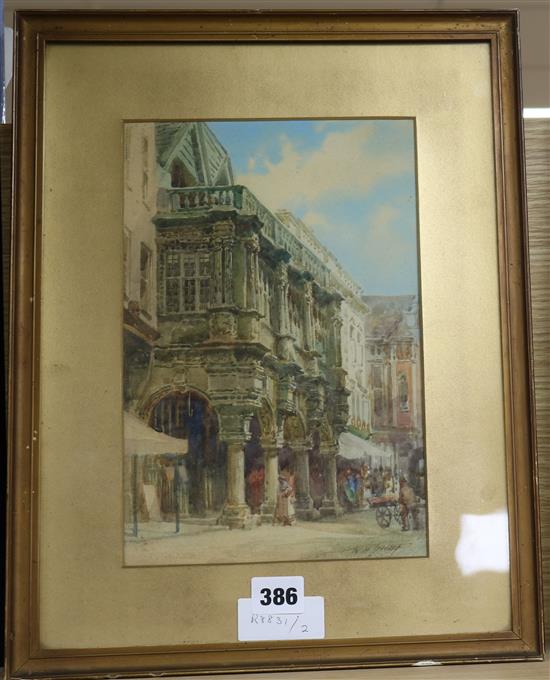 William Henry Sweet, watercolour, Continental Town Square, signed, 28 x 18cm